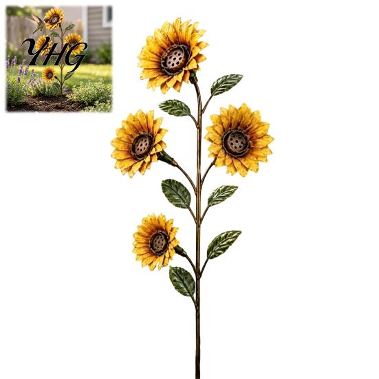 Outdoor Floral Landscaping Accents Vintage Sunflower Hummingbird Feeder, Metal Garden Stake Water Station, Decorative Lawn Stakes Bird Feeding