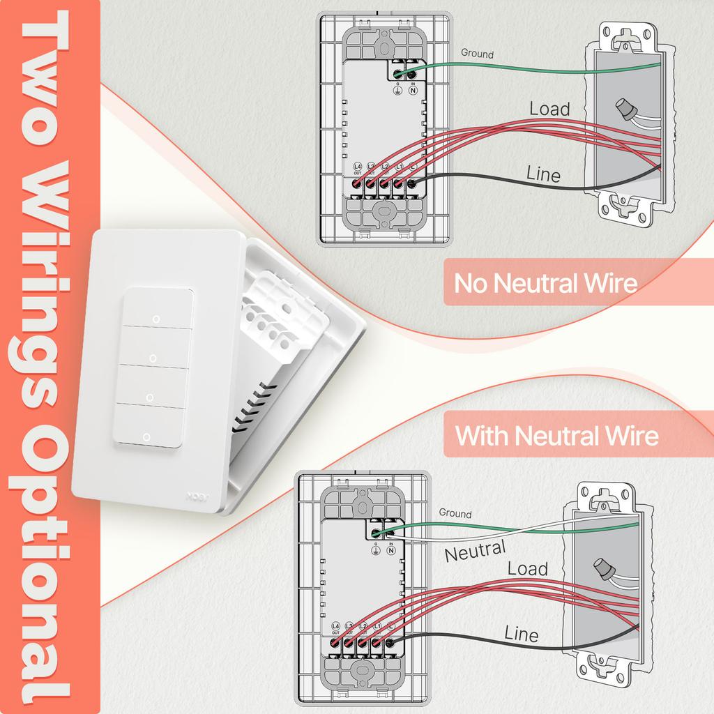 LangYeao Zigbee Smart Light Switch US Standard, No Neutral/Neutral Wire Optional 10A Works with Alexa Google Home