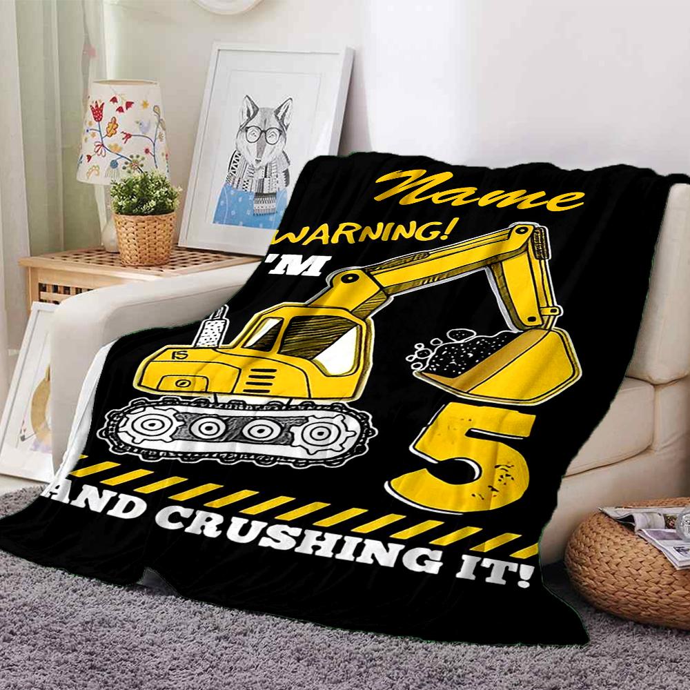 Custom Name excavator Theme Printed Blanket - Perfect for Couch, Bed, Travel & Outdoor Use | Machine Washable, Cozy & Durable.