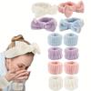 3 Pcs/set Fluffy Hairband Wristband, Solid Color Elastic Absorbent Bow Decor Headband Wristband For Washing Face & Makeup