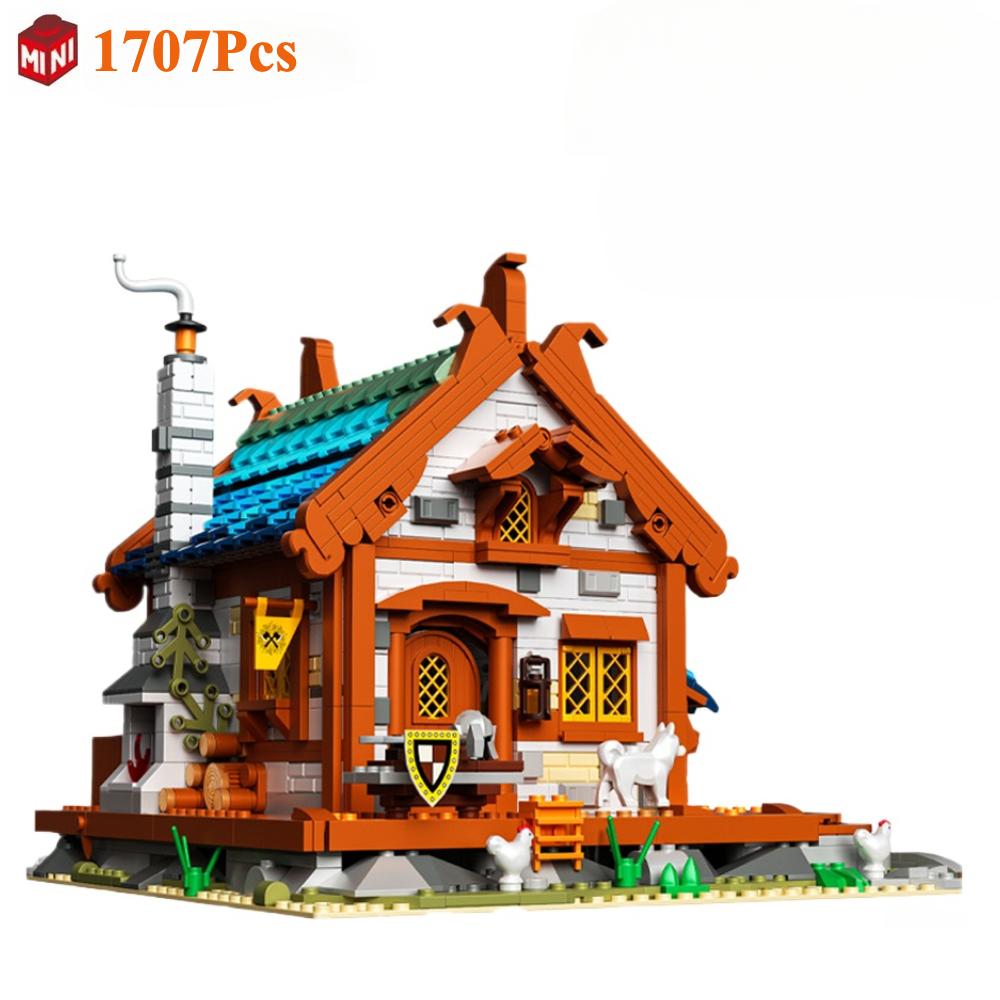Средневековый замок Архитектура усадьба сцена строительный блок лес хижина город ландшафт модель сборка кирпичи игрушка подарки БЕЗ КОРОБКИ