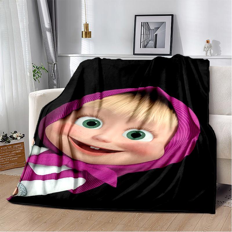 3D М-Маша и Б-Медведь Рождественский Мультфильм Мягкий Плюшевый Плед, Фланелевый Плед Накидка для Гостиной Спальни Кровати Дивана Покрывало