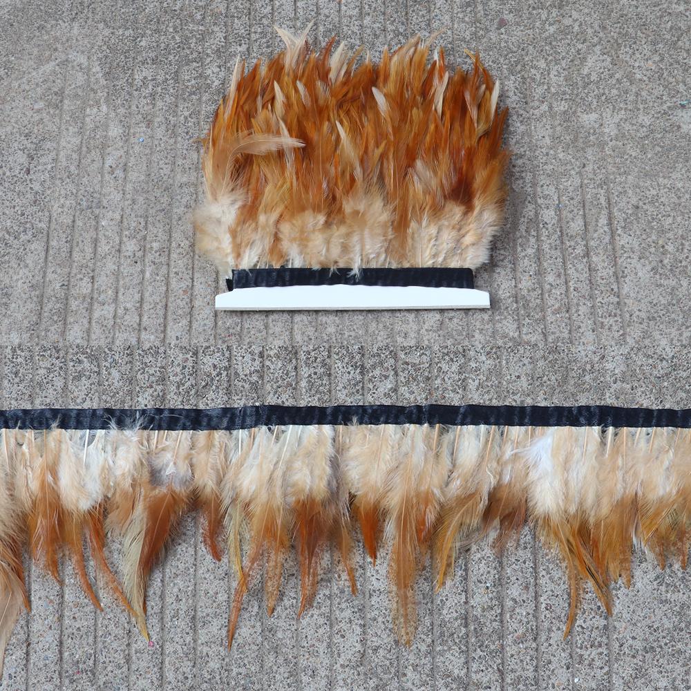 Feather5 10Meters Rooster Feather Trim 8-13CM Colored Chicken Feathers Ribbon 3-5" Saddle Pheasant Feathers Trim Fringe