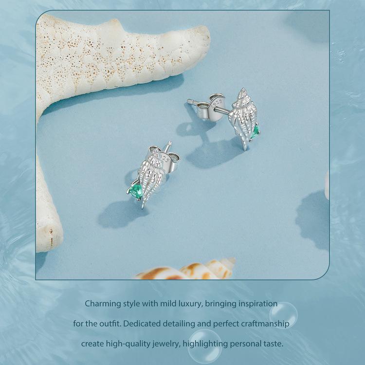 Avle Exquisite S925 Sterling Silver Conch Earrings with Platinum Finish - Versatile Marine Life Jewelry for Women.