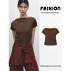 Za2025 Summer New Women Clothes Casual Skin-friendly off-Neck Rib Short Sleeve T-shirt Top 06809107 722