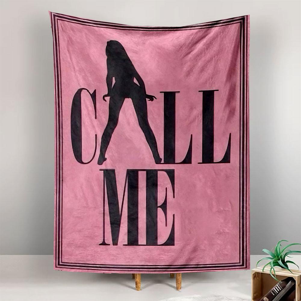 Silhouette of a standing figure integrated with bold "CALL ME" text design. Patterned tapestry for bedroom and living room home decor