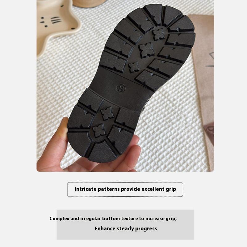 New Spring and Autumn Girls' Fashionable British Style Soft-soled Leather Shoes