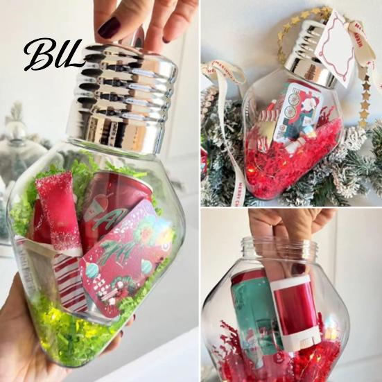 Decorative Small Object Displays Christmas Bulb Shape Storage Jar, Transparent Refillable Light Clear Plastic Bulbs Ornament, Tree Pendant for Holiday