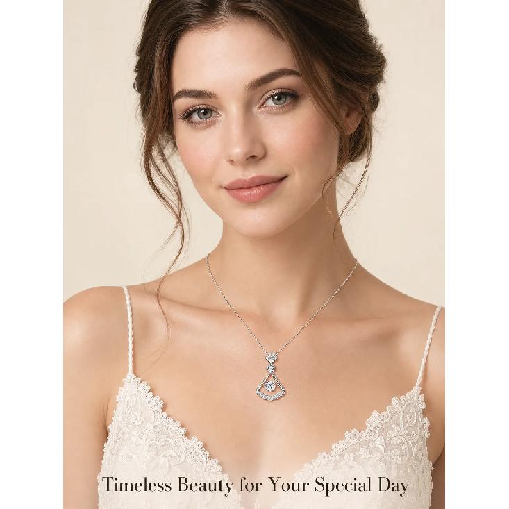 925 Sterling Silver Fan-Shaped Pendant Necklace for Women Korean Style Unique Design Moissanite Dangle Romantic Valentine's Day