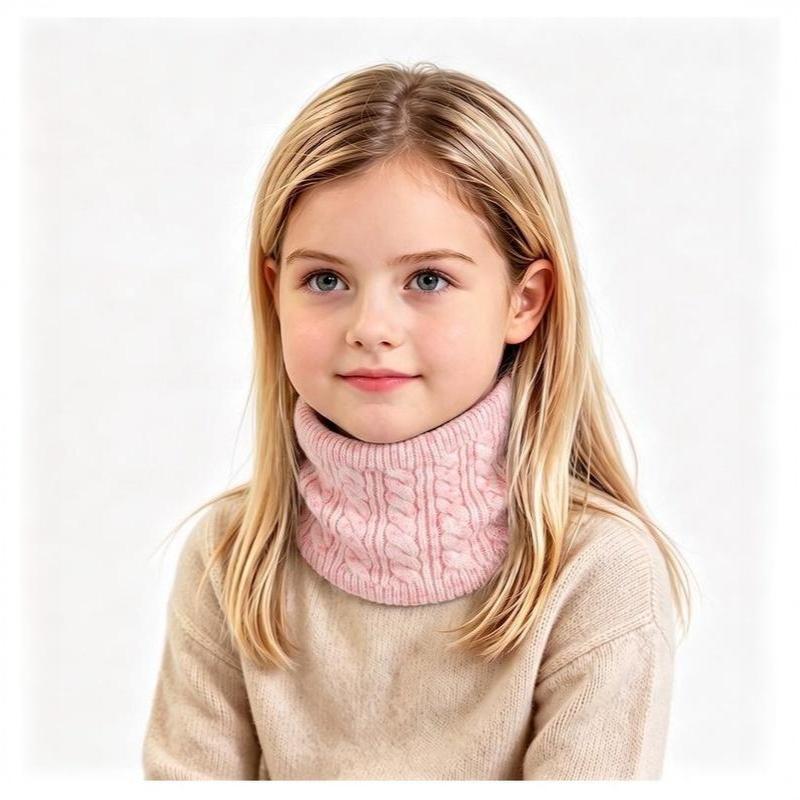 Kids Neck Warmer Thermal Fleece Lined Boys Girls Cable Knitted Neck Gaiter Outdoor Children Windproof Neck Scarf 3-8 Years Old