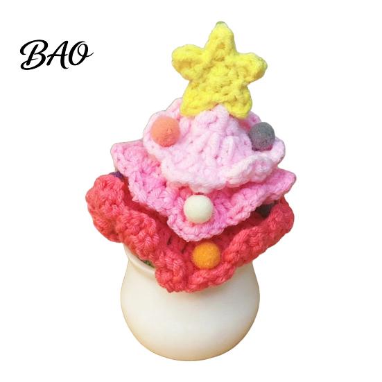 Holiday Desk Accessories for Office Hand Crochet Potted Christmas Tree, Creative Knitted Plant, Mini Atmosphere Home Decor Cute Desktop Decorations,