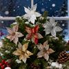 11" Рождественские Искусственные Цветы Блестки Пайетки Пуансеттия Цветок Ткань Искусственные Цветочные Пики для Украшения Рождественской Елки Свадьба День Рождения Венок Декор
