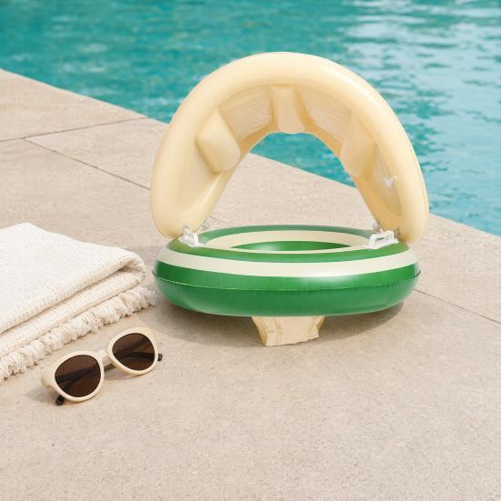 yangyizhi Baby Swim Ring with Canopy, Inflatable Striped Pool Float for Toddler Boys Girls, UV Sun Protection Swimming Safety Seat, Handle