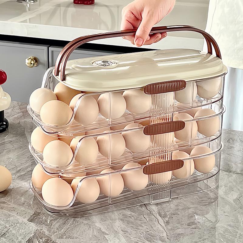 Cross-Border Exclusive Multi-Layer Egg Storage Box, Food-Grade Portable Fridge Door Rack with Auto Rolling Feature