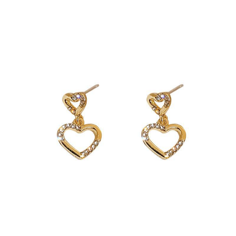 S925 Silver Diamond Inlaid Heart Earrings - Korean Winter Simple Fashion Earrings