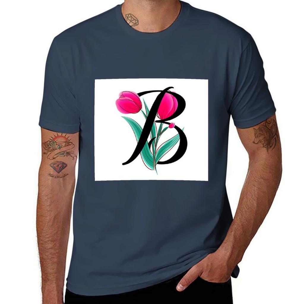 Letter B Tulip Tshirt Modern Print Casual Tshirt