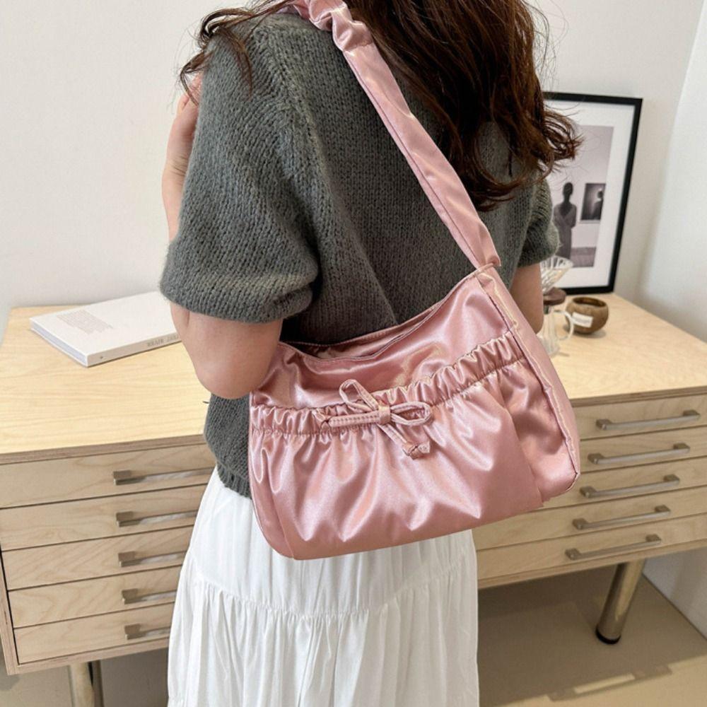 Korean Style Pleated Hand Bag Bow Fashion Underarm Bag Elegant INS Shoulder Bag Women