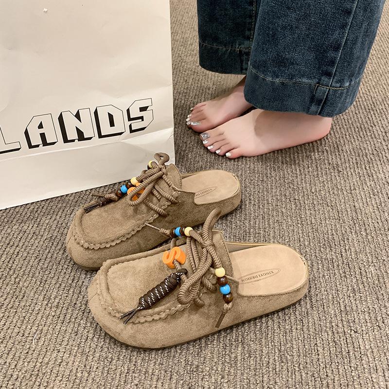 Ретро баотоу полушлепанцы женские новые на толстой подошве с увеличением роста на одной педали литературные универсальные туфли