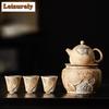 Chinese Rough Pottery Old Rock Mud Tea Set Complete Set Tea Ceremony Set Teapot and Tea Cup Set Jianshui Holder Teaset Ornaments