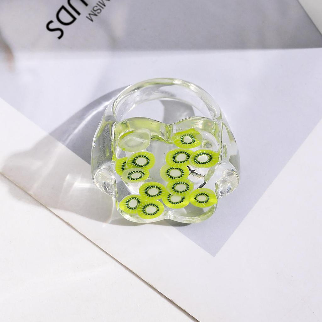 Кольцо из смолы, прозрачное кольцо с фруктами, модное кольцо ручной работы, милое женское дизайнерское стильное кольцо
