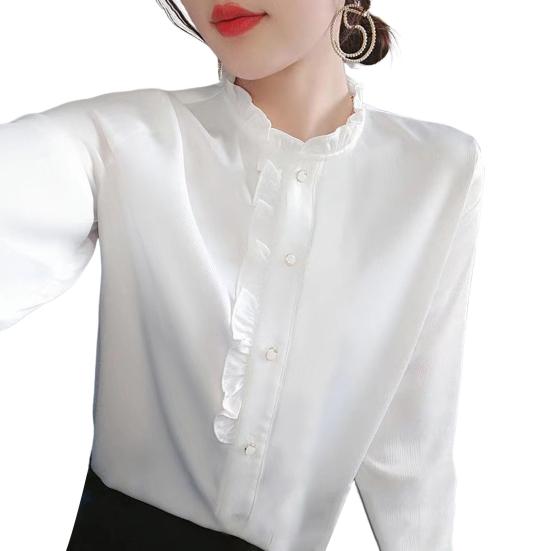 Simple Soft Dress Up Polyester Office Lady Commuting Shirt Costume for Work Blouse