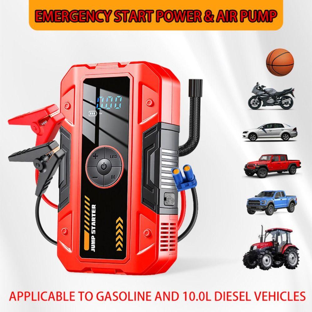 Rechargeable Jump Starter Weatherproof Portable Power Bank Booster Tire Inflator Road Travel