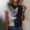 Animal Series Digital 3D Printed T-Shirts Men's and Women's Short Sleeved T-shirt Cute Cat Round Neck Base Top