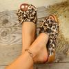 Women'S Fashion Leopard Print Wedge Sandals with Polka Dot Bow Detail - Open Toe, Slip-On, Mid-Heel Platform, Casual Summer Style