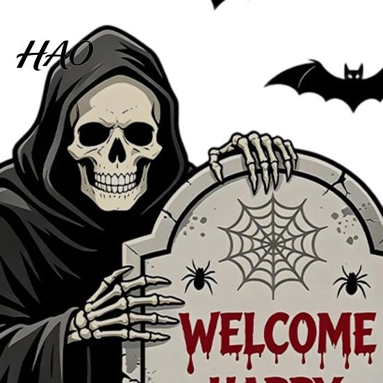Scary Theme Party Supplies Halloween Grim Reaper Wall Decals, Tombstones Bats Spider Web Non Damaging Graphics Sticker, Peel And Stick Removable