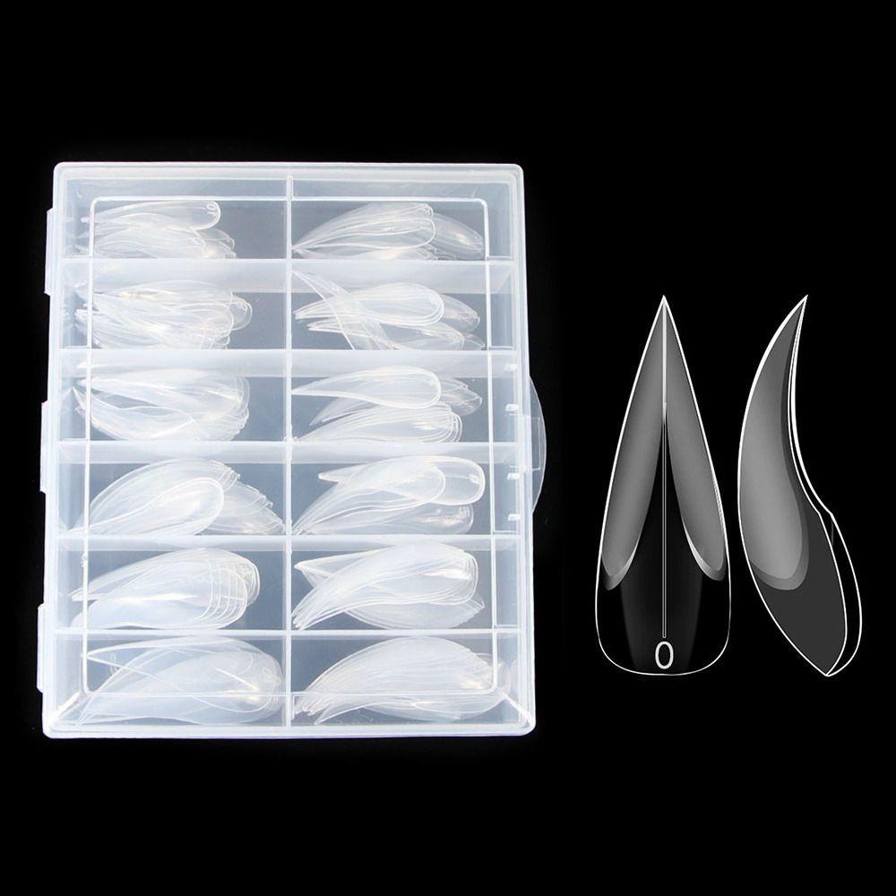 120pcs Curved Stiletto Hawk Carving Nails Transparent False Nail Tips for Poly Nail Gel Extension
