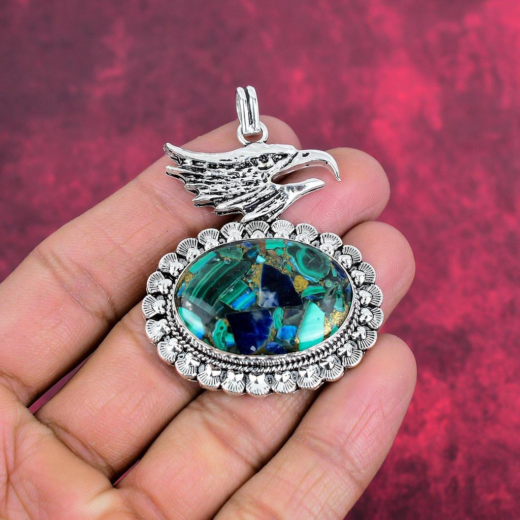 Подвеска из азурита и малахита, Ювелирные изделия из драгоценных камней из стерлингового серебра 925 пробы, Подвеска ручной работы, На День благодарения