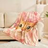 Yellow cat and heart pattern Flannel printed blanket suitable for all seasons suitable for living room office sofa and travel