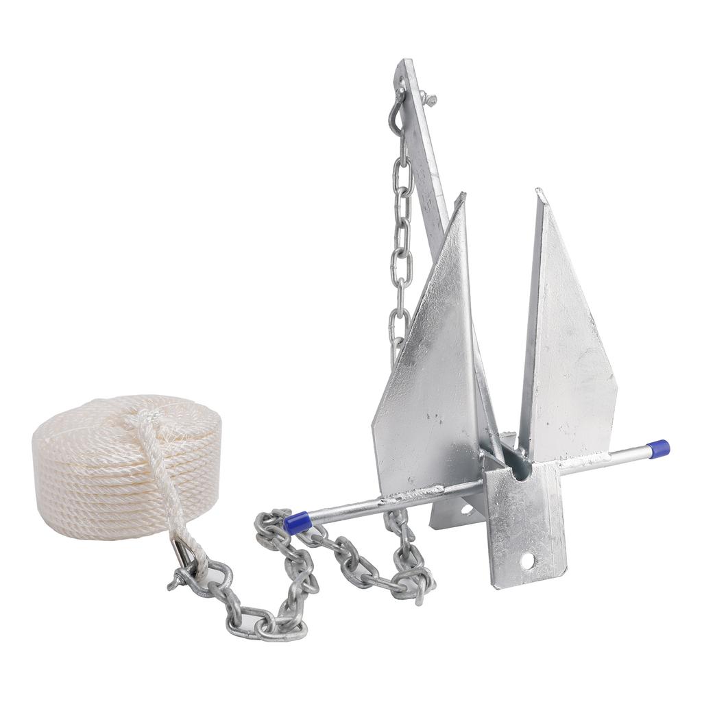 10 Lbs Steel Slide Anchor Hot-Dipped Anchor Kit Chain&Rope Set Silver For Boat