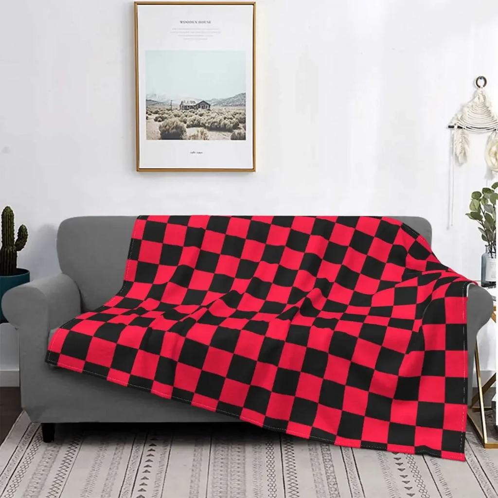 Black And White Checkerboard Pattern Blanket Comfortable Soft Flannel Autumn Geometric Tartan Throw Blanket for Sofa Car Bedroom