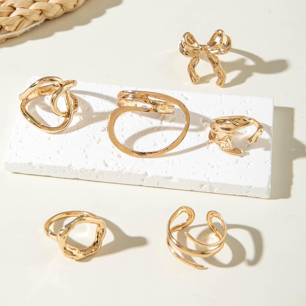 Модный креативный бант, лунная геометрия, кольцо из тяжелого металла, персонализированный нерегулярный набор из шести колец, женский ювелирный набор