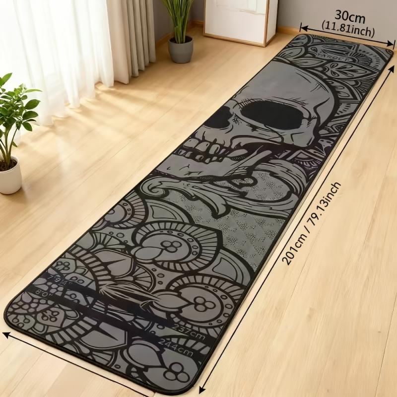 Dark Skull Dart Training Mat Non-Slip Long Throwing Line Floor Mat Dorm Carpet for Boys Darts Room Bar Decoration