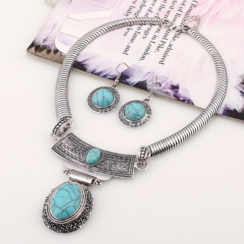 Этнический стиль, имитация драгоценных камней, женский набор из колье и серег, для мужчин и женщин