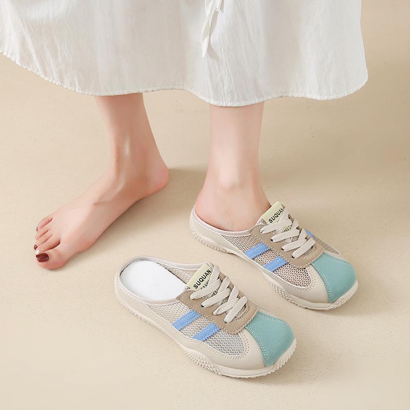 2025 летние прохладные тапочки новая корейская версия ins школьница полуподнос толстая подошва увеличивающие рост сетчатые дышащие повседневные тапочки