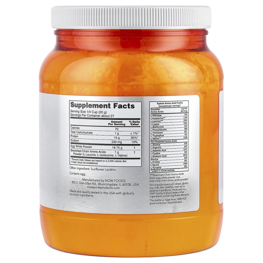 Sports, Egg White Protein with Bcaa, Protein Powder, Unflavored, 544G (1.2Lb)