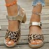 Fashion Women's Leopard Print Chunky Heel Sandals Summer Fashion Platform Roman Sandals Woman Lightweight High Heel Sandalias Mujer 2025