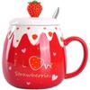 Cute ceramic mug, large capacity strawberry shaped coffee cup with lid, spoon, high-end feeling, Children's Day gift water cup