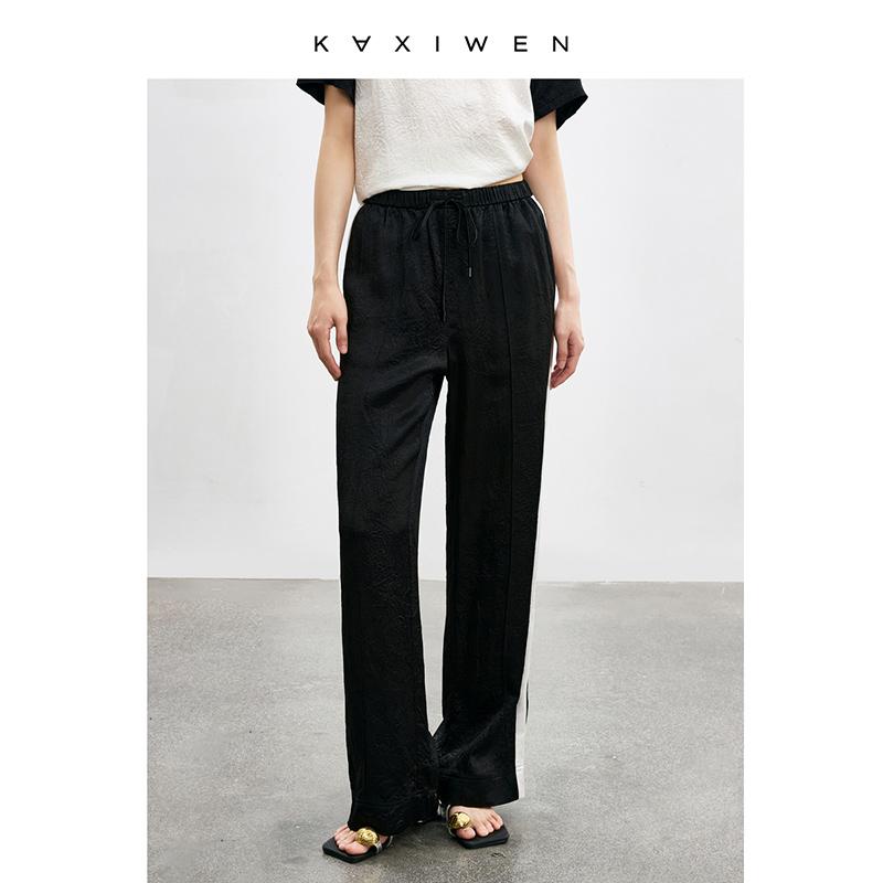 Color blocked acetate straight leg pants