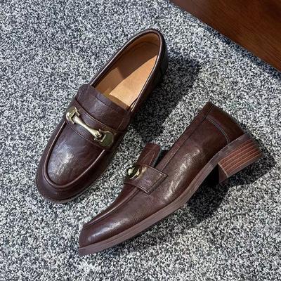 Туфли-лоферы Lazy Person Pedal на толстой подошве, женские, ретро, с толстым каблуком, металлической пряжкой, удобные, универсальные, с глубоким носком