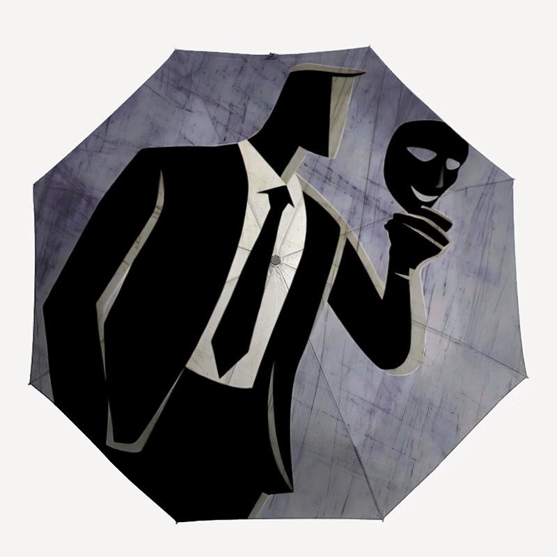 1pc Masked Figure Automatic Folding Umbrella - Windproof Compact Travel Umbrella with Auto Open/Close, 8-Rib Heavy-Duty Shaft for Women/Men A024