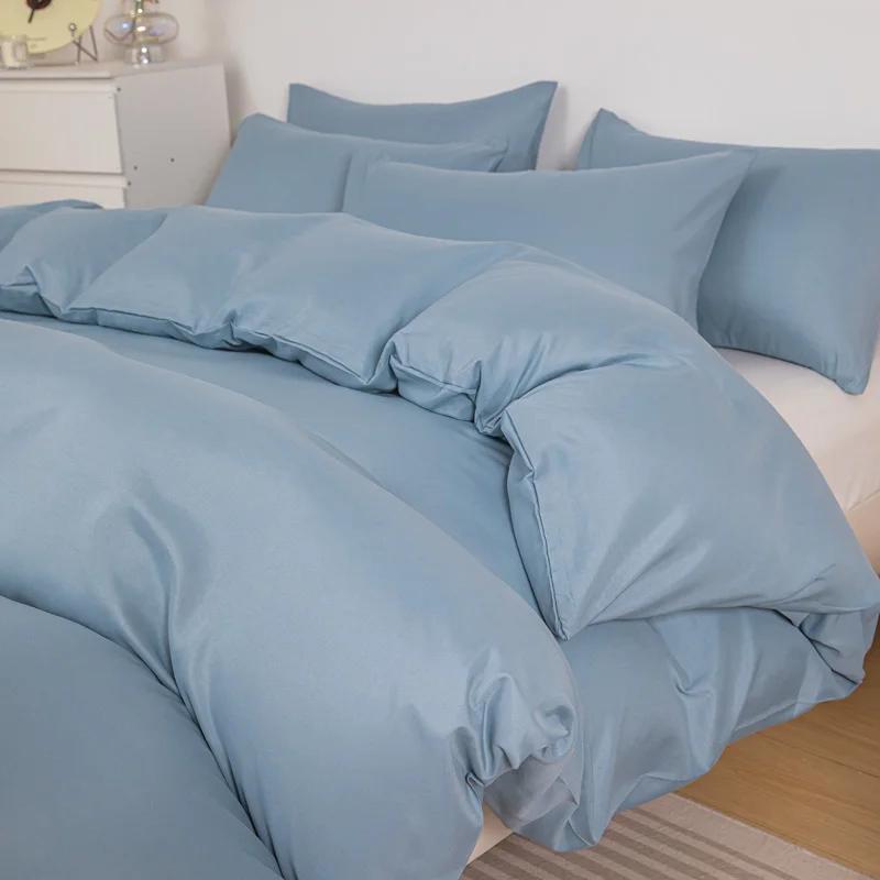 Haze Blue Duvet Cover Microfiber Solid Color Bedding Set,3pcs Comforter Cover with 2 Pillowcases Modern Home Bedroom Quilt Cover