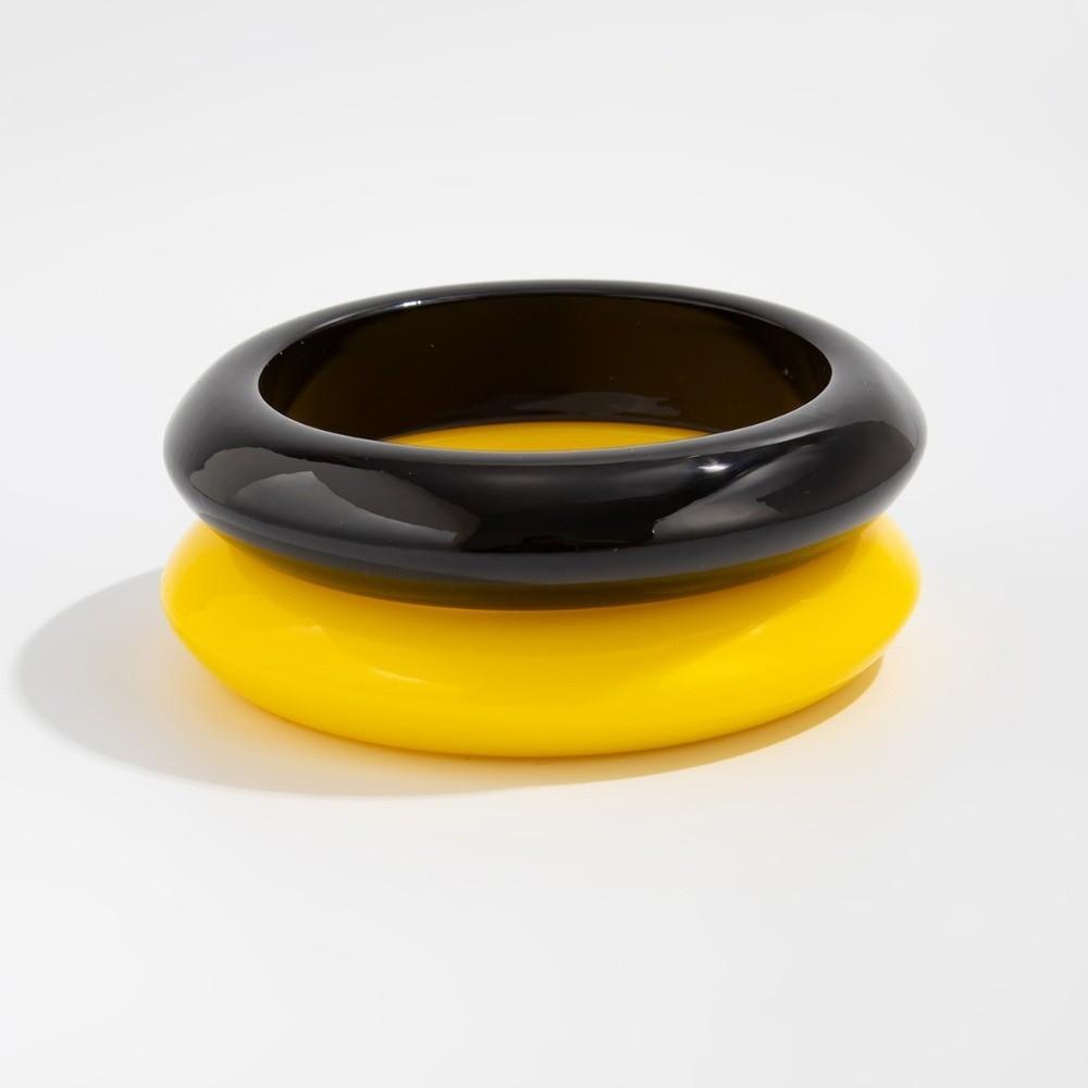 Korean Glossy Round Resin Bracelets Thick Geometric Plastic Bangle Stackable Elegant Wide Bracelets Fashion
