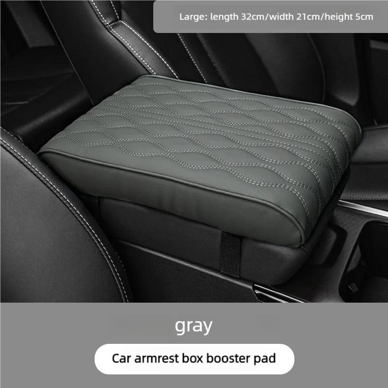 PU Leather Wave Embroider Car Armrest Mat Center Console Protection Cushion Auto Storage Box Cover Pad - Black