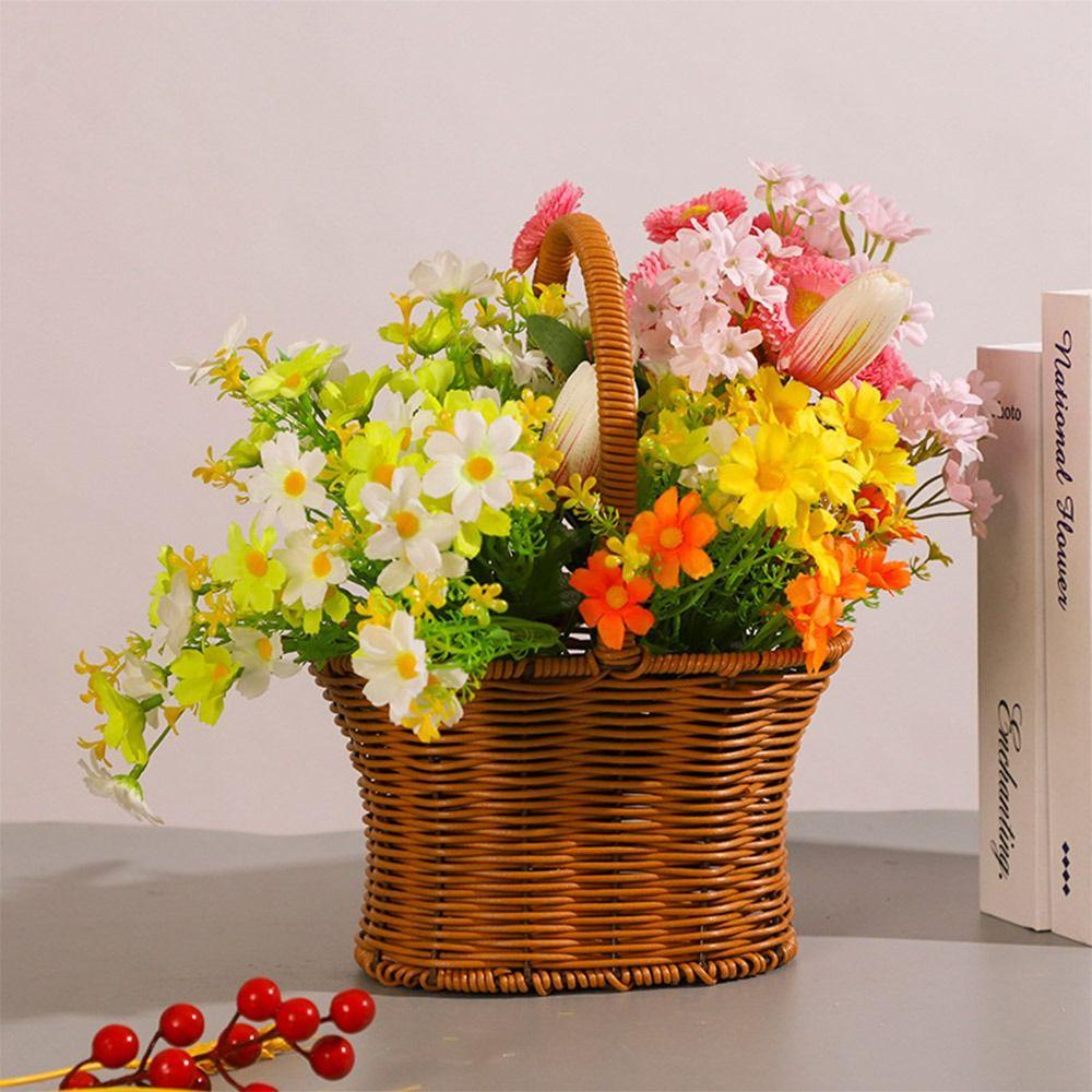 Корзина для плетения из искусственного ротанга с ручкой, подвесная корзина, креативная цветочная корзина