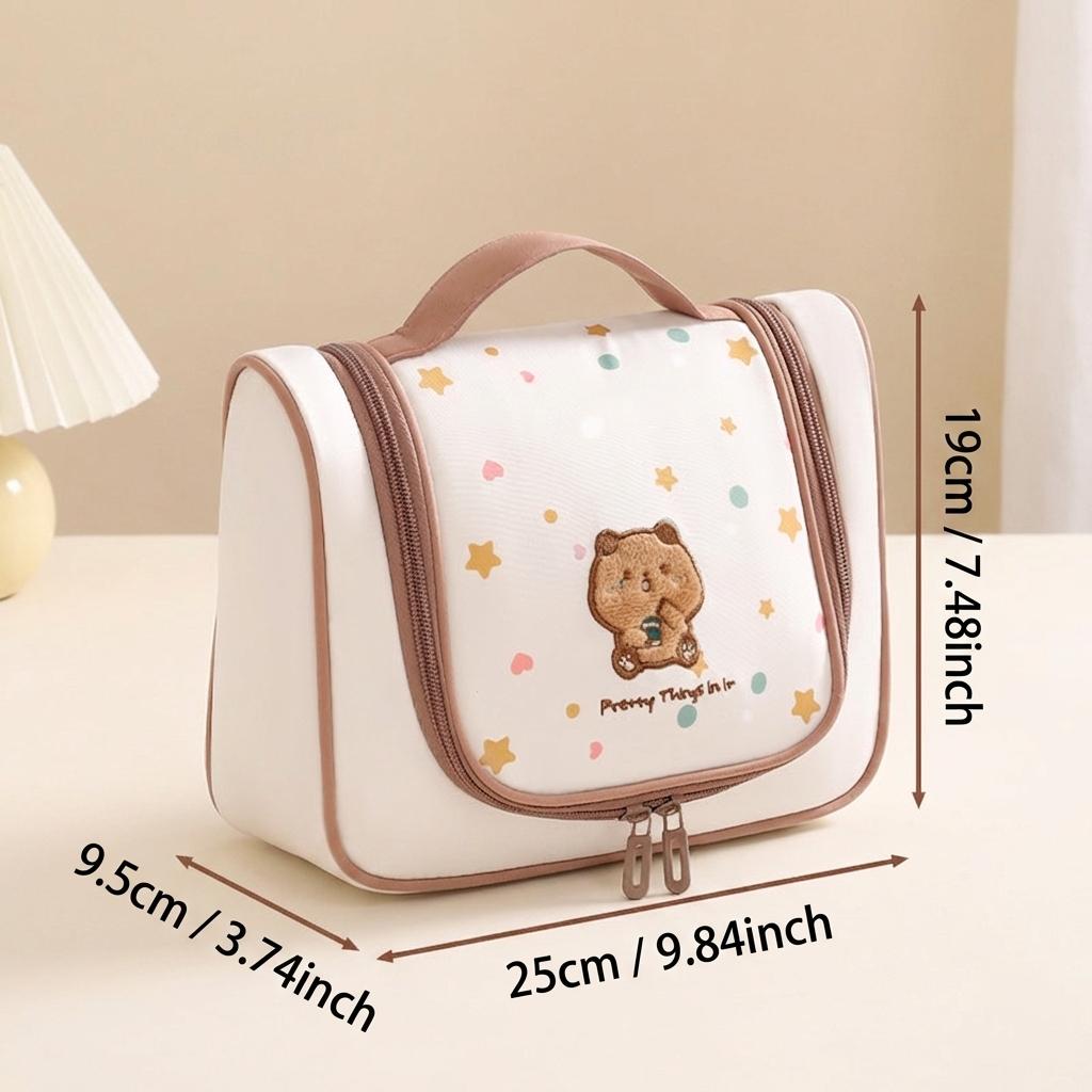 Travel Toiletry Bag Hanging Storage Embroidery Design Portable Cosmetic Bag Waterproof Polyester