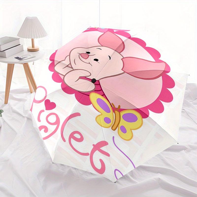 Piglet,Butterfly Theme Automatic Compact Folding Cute Umbrella - Portable and Durable, 8-Bone Iron Umbrella for All Weather0707095